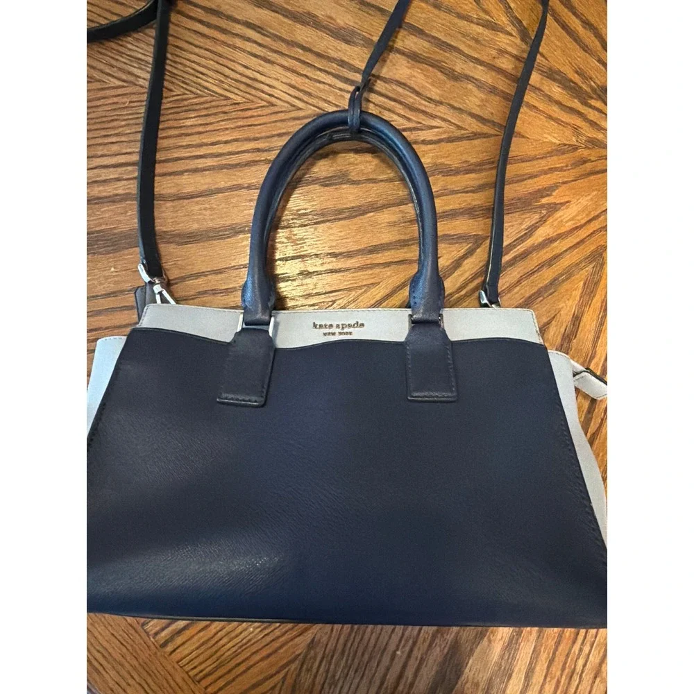 Kate Spade Saffiano Leather Colorblock Satchel Crossbody Navy Light Blue Bag